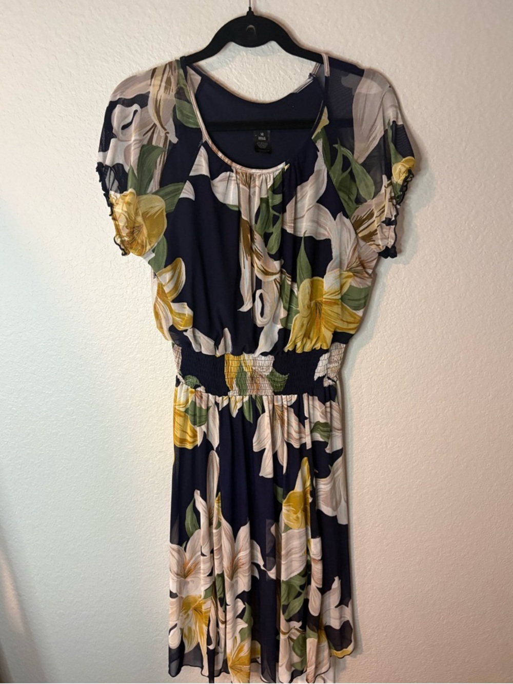 Kate and Lily Navy Floral Midi Dress with Yellow Blooms